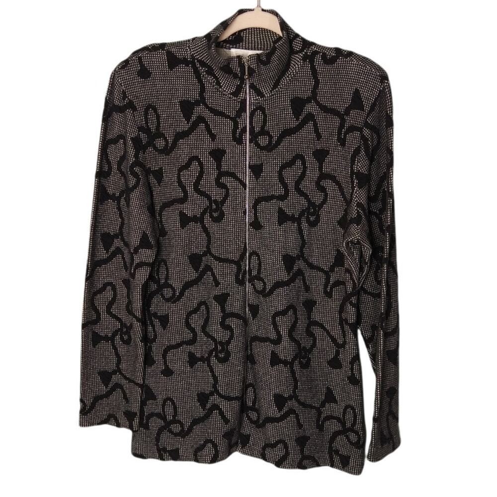The Limited Zip Up Jacket Womens Large‎ Black White Abstract Houndstooth